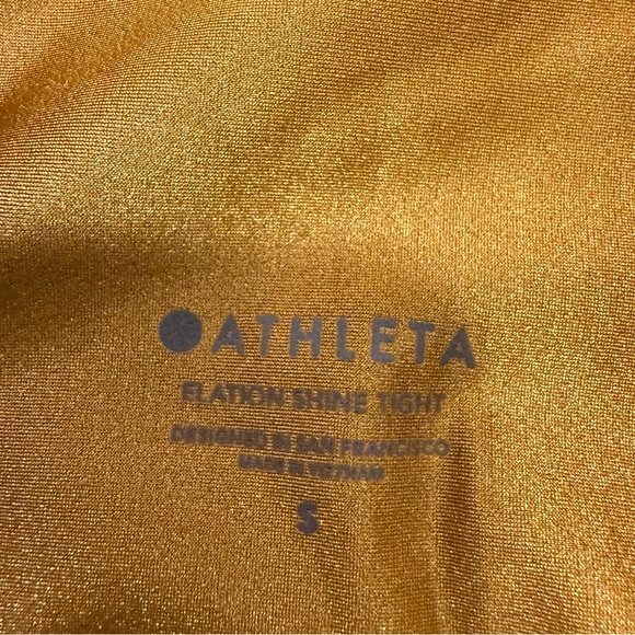 Athleta Elation Shine Tight Gold Small Leggings Yoga High Rise Workout Shimmer - Picture 2 of 4